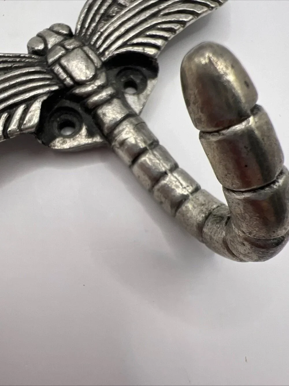 Vintage Dragonfly Wall Hook Silver Pewter | Key Coat Hat Hook 4”
